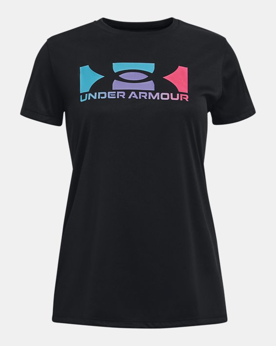เสื้อแขนสั้น UA Tech™ Box Logo สำหรับเด็กผู้หญิง in Black image number 0